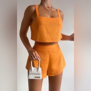Showpo Linen Blend Orange & Silver Women’s Shorts & Top Two Piece Set
